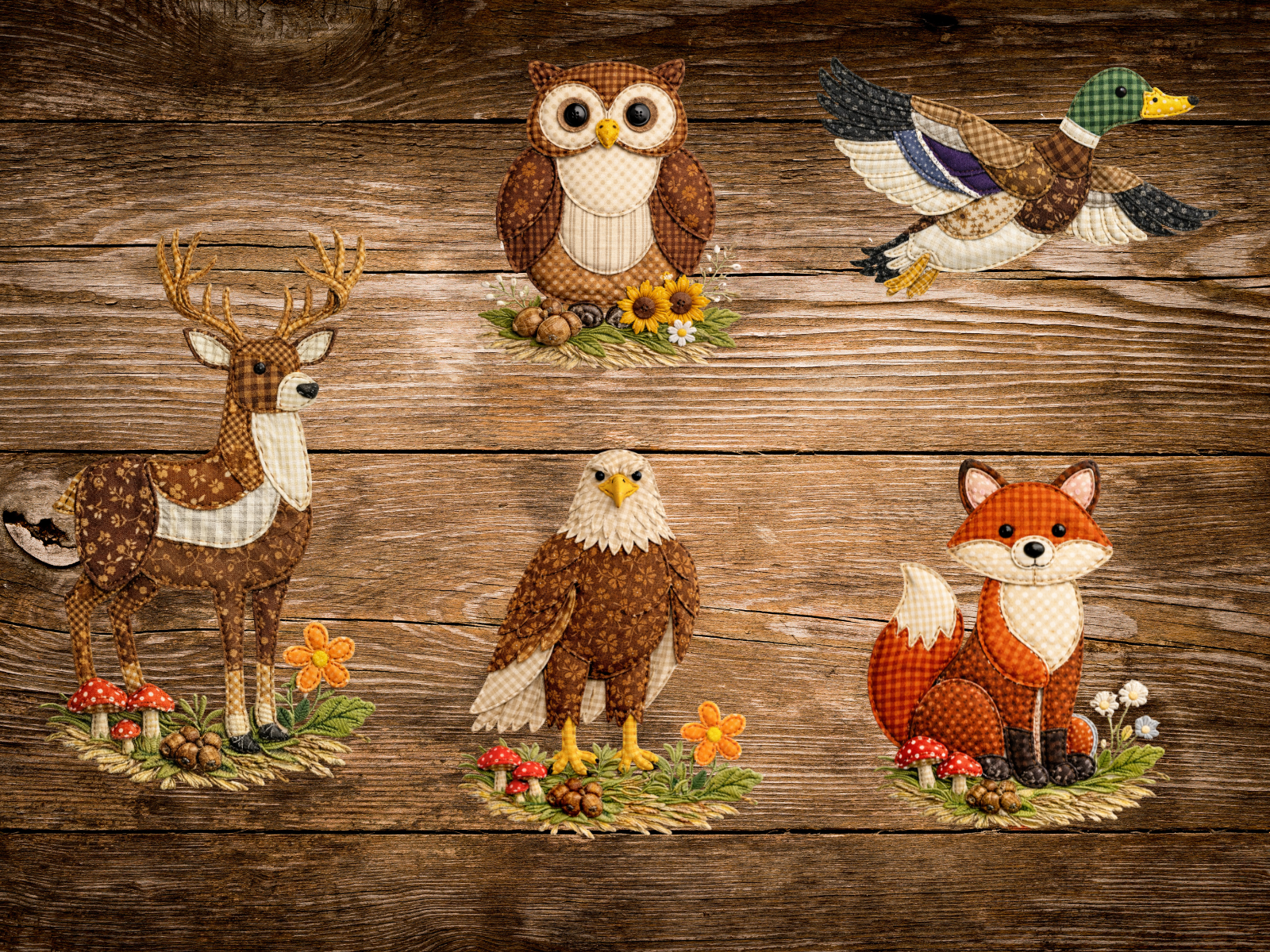 Patchwork Wildlife Bundle (DTF PNG Graphic)