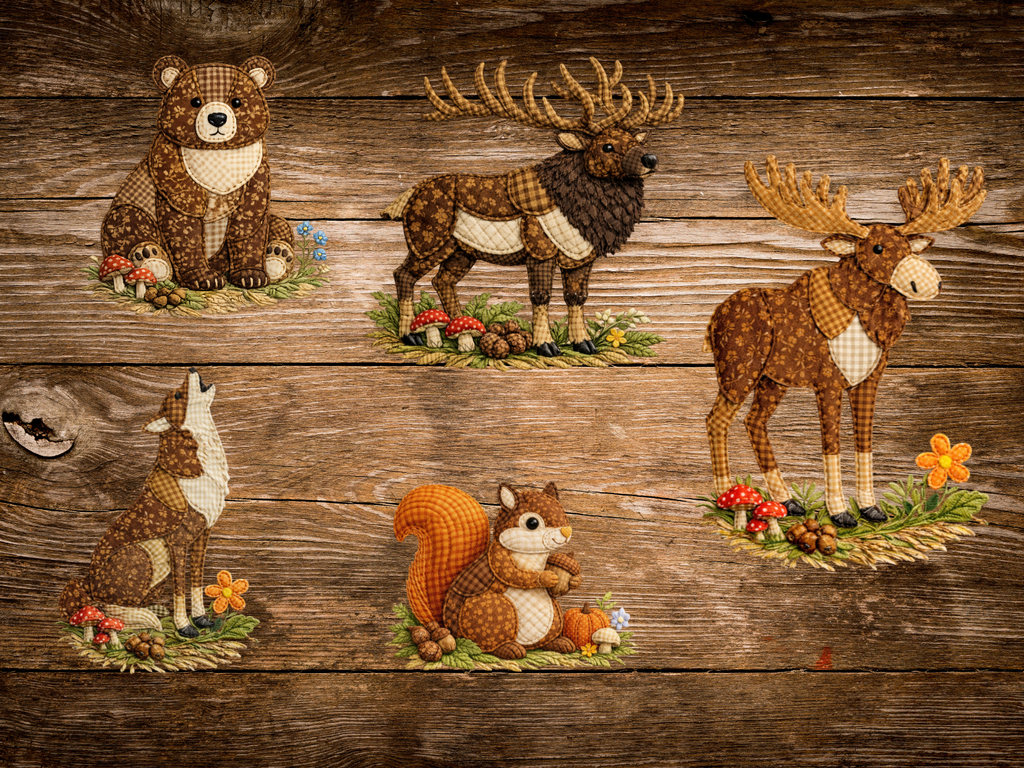 Patchwork Wildlife Bundle (DTF PNG Graphic)